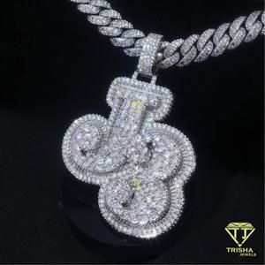 Custom 925 Silver GIA Certified Moissanite <b>Iced</b> <b>Out</b> Hip Hop Cuban Link <b>Chain</b> Charm Pendant Necklace Unisex Jewelry - Product Image 3