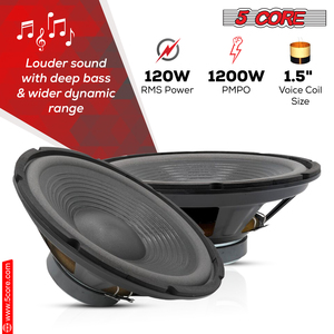 Paire de subwoofers 5Core 12 pouces 1200W PA DJ Audio 8 Ohm, basses profondes, remplacement de haut-parleur professionnel, modèle portable WF 12120 - Product Image 2