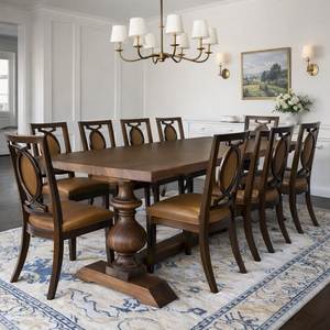 Luxury Handcrafted Solid Wood 6 Seater Dining <b>Table</b> Set Ornate Carved Base Premium Glass <b>Top</b> <b>Decor</b> - Product Image 4