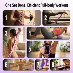 JKSHIM Pilates <b>Magic</b> Circle Exercise Set With Ball Resistance Bands Portable Fitness <b>Kit</b> Universal Use 10-piece set - Product Image 5