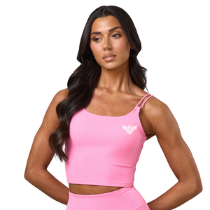 Camisola sin mangas ajustada para mujer, con tirantes finos, de elastano/nailon elástico, color rosa, informal, de verano, a la moda, transpirable y sexy. - Product Image 1