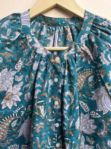 Blusa de Verano para Mujer, Estampada a Mano, Informal, de Algodón, con Bordado Floral y Botones, Corta - Product Image 3