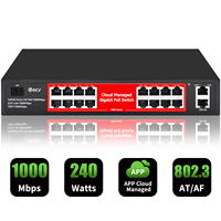 Switch PoE de Gestión en la Nube, Gigabit Completo, 16 Puertos de 1000 Mbps + 2 Puertos de Enlace Ascendente Gigabit + 1 Puerto SFP, Switch PoE para Cámaras Hikvision