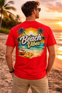 Camiseta Gráfica Roja Oversize para Hombre, Estampado de Atardeceres, Nueva Colección de Verano, Estilo Playero, Algodón, Streetwear, Corte Holgado, Personalizable con Logotipo - Product Image 3
