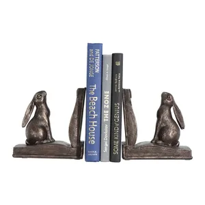Ensemble de 2 serre-livres en métal en forme de lapin, figurines d'animaux rustiques, décoration pour salon, présentoir de table, 6x12 pouces, fait à la main - Product Image 5