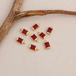 Red <b>Garnet</b> Quartz Baguette Pendant Charm Faceted Rectangle Gemstone Connector - Product Image 1