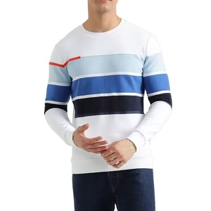 เสื้อสเวตเชิ้ตคอกลมลายทางไล่ระดับสีขาวน้ำเงินสำหรับผู้ชาย แขนยาว สไตล์ลำลอง สตรีทแวร์ แฟชั่นท็อป - Product Image 1