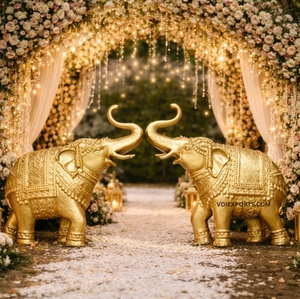Royal Golden <b>Elephant</b> Sculpture Pair Handcrafted Traditional Design Luxury Wedding Entrance <b>Decor</b> Statues for Grand Event - Product Image 1