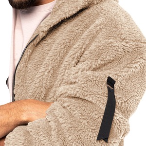 Veste polaire à capuche noire pour homme, fermeture éclair, doublure en sherpa, coupe-vent, vêtements d'hiver décontractés, coupe ample, 100% polyester - Product Image 4