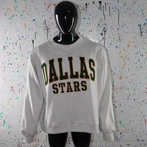 DALLAS STARS WHITE <b>Mock</b> <b>Neck</b> Sweatshirt 100% GREEN Applique Embroidery wide <b>neck</b> Sweatshirt Finer Threads - Product Image 1
