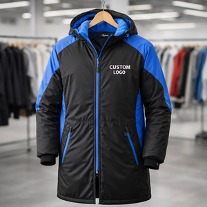 Custom Logo Black Blue Swim Parka <b>Jacket</b> <b>Waterproof</b> Windproof <b>Winter</b> Long Coat with Fleece Lining Hooded Swimming Team Outerwear - Product Image 6