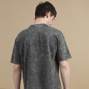 เสื้อยืดโอเวอร์ไซส์สีดำล้างสี ผ้าฝ้าย คอกลม แขนสั้น สไตล์ลำลอง สตรีทแวร์ ผ้าเจอร์ซีย์ถัก - Product Image 5
