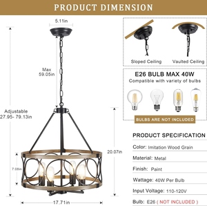 Modern Farmhouse Drum Chandelier Metal Hanging Pendant <b>Light</b> Industrial <b>Cage</b> Ceiling Lamp Vintage Luxury Living Room - Product Image 2