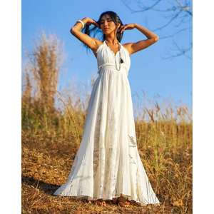 Robe longue bohème personnalisable pour femme, à manches longues, taille naturelle, en coton lavable, imprimé floral, idéale pour l'été, la plage, les mariages et les vacances. - Product Image 1