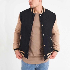 OEM Manufacturer Custom Letterman Varsity Jacket for <b>Men</b> High Street Style with Chenille Embroidery Collarless Leather Sleeves - Product Image 1