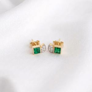 9KT Gold Natural <b>Emerald</b> & Diamonds Toi Et Moi Luxury Party Anniversary <b>Studs</b> - Product Image 2