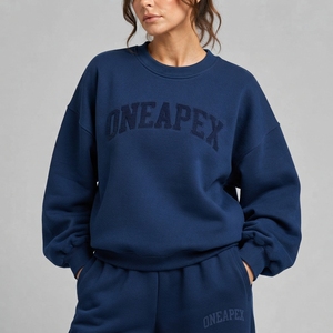 Women's Navy Blue Oversized Tracksuit Set <b>Crewneck</b> Sweatshirt Jogger Pants Casual Streetwear Sportswear Two Piece Outfit - Product Image 3