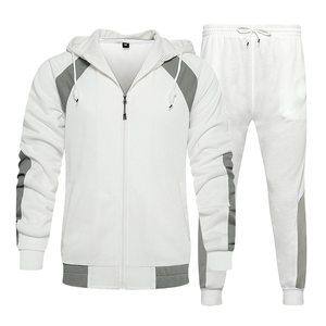 <b>Top</b> Quality White Hooded Tracksuit Full <b>Zipper</b> Sweatshirt Jogging Pants Set Solid Color Casual Autumn Wear Breathable - Product Image 1