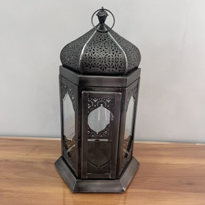 การออกแบบโดยช่างฝีมือโคมไฟทำด้วยมือการตกแต่งด้วยเหล็กและกระจกแกะสลักแบบโบราณ8.75x9.75X17สำหรับตกแต่งบ้านทุกโอกาส - Product Image 3