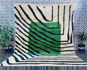 Alfombra de Lana Marroquí de Estilo Europeo Moderno, Abstracta, con Mechones Cortados, Geométrica, Lavable, de Pelo Medio, Acolchada, Rectangular, para Oficina - Product Image 2