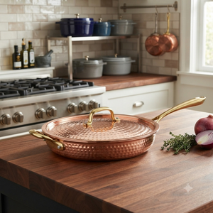 Sartén de Cobre Martillado Hecha a Mano con Mango de Latón, Utensilio de Cocina, Fabricante y Proveedor OEM ODM - Product Image 3