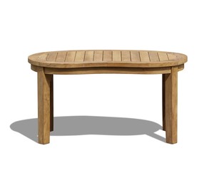 Table basse moderne d'extérieur en teck massif recyclé, en forme de demi-lune ou de pouce de chat, pour patio, jardin et balcon - Product Image 2