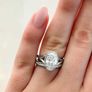 Anillos de compromiso de diamantes ovalados cultivados en laboratorio de 2.50 quilates con certificado IGI, oro macizo de 14K, lujo, con engaste de milgrain y bisel dividido, solitario para boda - Product Image 4