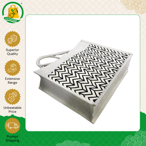 กระเป๋าช้อปปิ้งผ้ากระสอบพิมพ์ลายไหมพรมลายเรขาคณิตภายนอกแบบนุ่มสบายพร้อมหูหิ้วและกระเป๋าเสริมด้านนอก ดีไซน์หรูหรา เป็นมิตรกับสิ่งแวดล้อม - Product Image 2