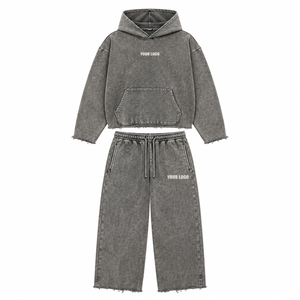 MEN'S DISTRESSED TRACKSUIT CUSTOM <b>OVERSIZED</b> STREETWEAR SWEATSUIT HOODIE <b>JOGGER</b> SET FASHION APPAREL WHOLESALE - Product Image 4