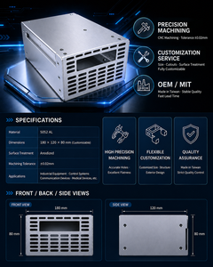 กล่องควบคุมอะลูมิเนียม 180x120x80 มม. กล่องหุ้มอุปกรณ์อิเล็กทรอนิกส์พื้นผิวอะโนไดซ์ - Product Image 4