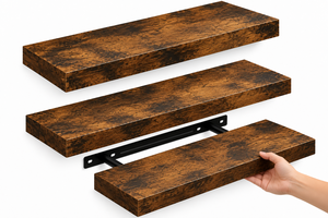 Paquete de 3 Estantes Flotantes Rústicos Marrones con Soportes Metálicos Negros Desmontables - Product Image 1