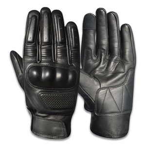 Gants de moto en cuir noir pour homme, coupe-vent, compatibles écran tactile, protection des articulations - Product Image 1