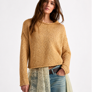 Pull en tricot à col rond jaune moutarde pour femme, manches longues, coupe régulière, 100% coton, tricoté à la main, vêtement décontracté pour l'automne - Product Image 3