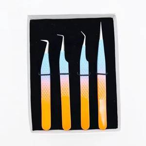 Juego de Pinzas Quirúrgicas para Pestañas Morje, Herramientas de Precisión de Acero Inoxidable, Puntas Dentadas/Serradas, 10 mm de Longitud, Degradado Naranja Azul - Product Image 1