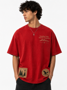 Camiseta Roja Personalizable 100% Algodón para Hombre, Cuello Redondo, Manga Corta, Corte Holgado, Antiarrugas, Tejido Transpirable de Secado Rápido - Product Image 1