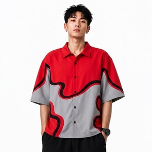 Custom Men's Modern Casual Sleeve <b>Button</b> Up <b>Shirt</b> Short Front Abstract Graphic Loose Fit Woven Top for Summer OEM Custom Supply - Product Image 1