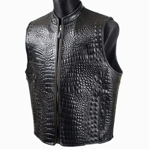 Chaleco de Cuero para Hombre, Estilo Motero, Cuello Camisero, Transpirable, para Invierno, Cierre de Cremallera, Corte Regular, Estilo Urbano, Tallas Grandes - Product Image 1