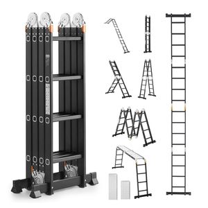 7-in-1 Multi-Purpose Folding Tall Extension Step <b>Ladder</b> 4-Step Scaffolding Plank Telescoping 15.5" Frame - Product Image 1