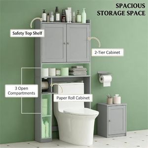 Gabinete de Almacenamiento para Baño Gris, Elegantes Estantes para Baño - Product Image 2