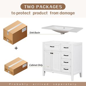 Mobile Bagno Bianco da 36 Pollici con Lavabo Integrato, Struttura Solida in MDF e Cassetti - Eleganti Mobili Bagno - Product Image 6