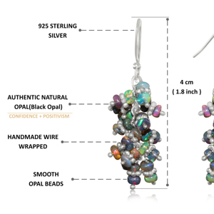 Natural Black <b>Opal</b> Beaded Rhodium Plated Sterling Silver Smooth Rondelle Drop <b>Earrings</b> for Women Wedding Jewelry Wholesale - Product Image 3