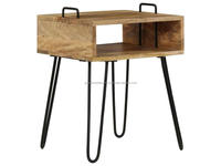 Table d'appoint en bois de manguier massif, fabrication artisanale, style mid-century modern, pieds en forme d'épingles à cheveux |   Table de chevet |   Chambre à coucher industrielle, salon
