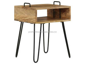 Mesa Auxiliar Moderna de Mediados de Siglo con Patas de Horquilla |   Mesa de Noche de Madera |   Mesa de Noche Industrial para Dormitorio - Product Image 6