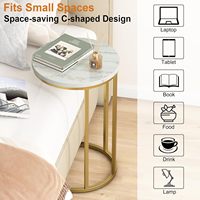 Table d'appoint moderne en marbre poli en forme de C avec poignée coulissante en acier inoxydable, écologique pour salon, chambre, cuisine, extérieur