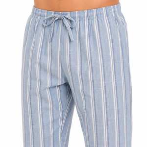 Conjunto de Pijama de Algodón Popelín a Rayas para Hombre, Manga Larga, Transpirable, Ropa de Dormir de Verano, Pantalones Largos Casuales, Camisa con Cuello Camisero - Product Image 4