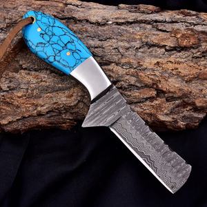 Cuchillo Artesanal de Vaquero para Cortar Toro, Hoja de Acero de Damasco, Mango de Piedra Turquesa Azul - Personalizable OEM para Trabajo en Rancho y Camping - Product Image 5