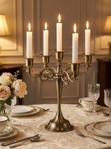 Tapered Beeswax <b>Candle</b> Set with Silver <b>Taper</b> Holders for Home Decoration - Product Image 2