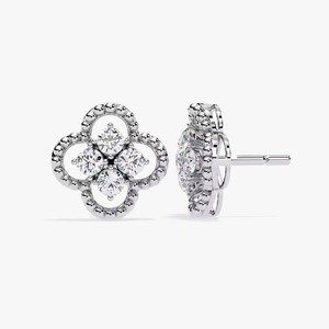 High on Demand Flower Shape Diamond <b>Stud</b> <b>Earrings</b> in Platinum Classic Sparkle for Daily Elegance or Formal Events from India - Product Image 1
