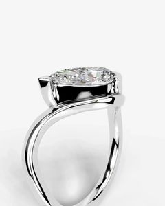 S925 Sterling <b>Silver</b> rhodium Plated Set pear Cut Moissanite GRA Certified Engagement Wedding <b>Ring</b> - Product Image 6