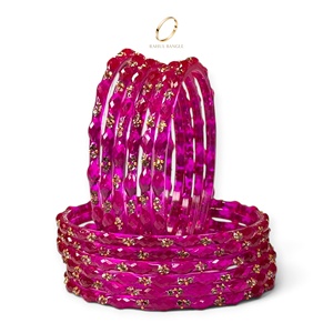 Juego de Brazaletes de Cristal con Corte de Diamante Color Rosa Fucsia de Lujo, Estilo Kashmiri, para Mujer, Tradicionales para Bodas y Festivales, Venta al Por Mayor - Product Image 4